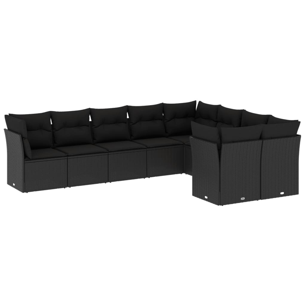 Set Divani da Giardino 9 pz con Cuscini Nero in Polyrattan | homemem39