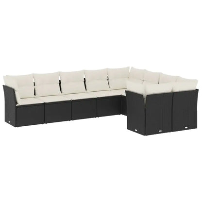 Set Divani da Giardino 9 pz con Cuscini Nero in Polyrattan - homemem39