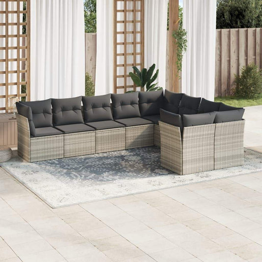 Set Divano da Giardino 9pz con Cuscini Grigio Chiaro Polyrattan - homemem39