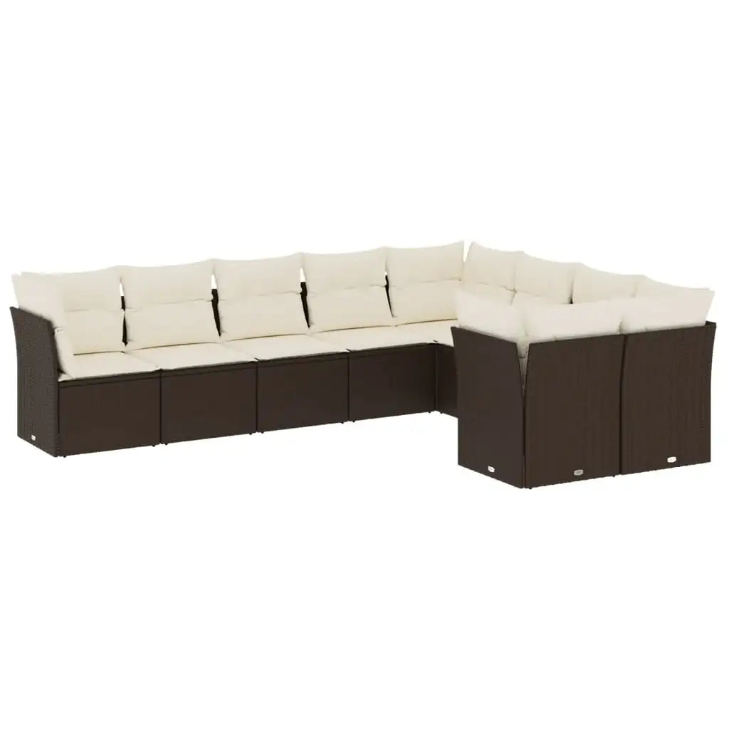 Set Divani da Giardino 9pz con Cuscini Marrone in Polyrattan - homemem39