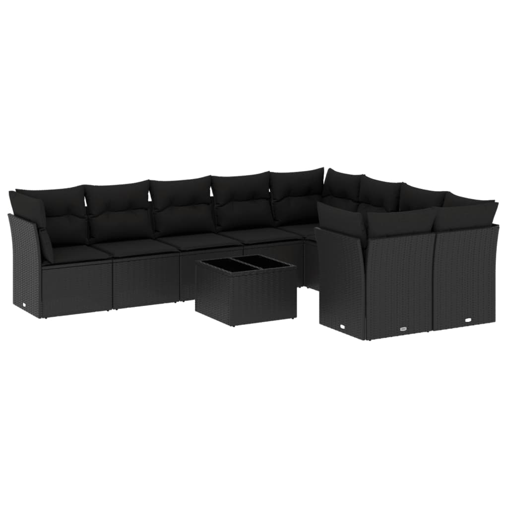 Set Divani da Giardino 10pz con Cuscini in Polyrattan Nero | homemem39