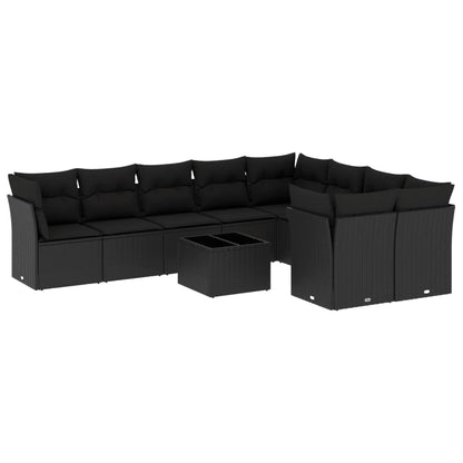 Set Divani da Giardino 10pz con Cuscini in Polyrattan Nero | homemem39