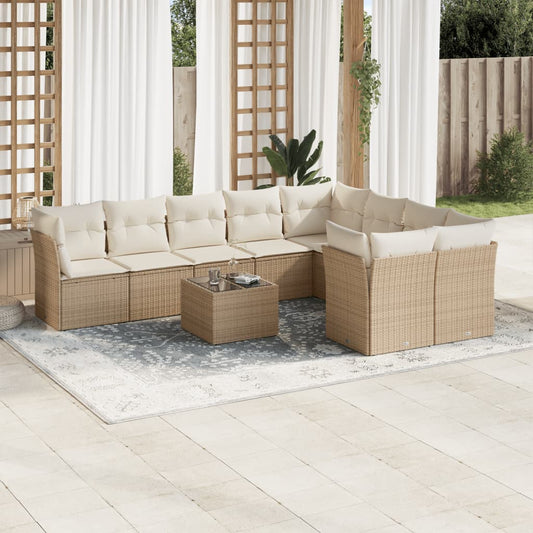 Set Divano da Giardino 10 pz con Cuscini Beige in Polyrattan | homemem39