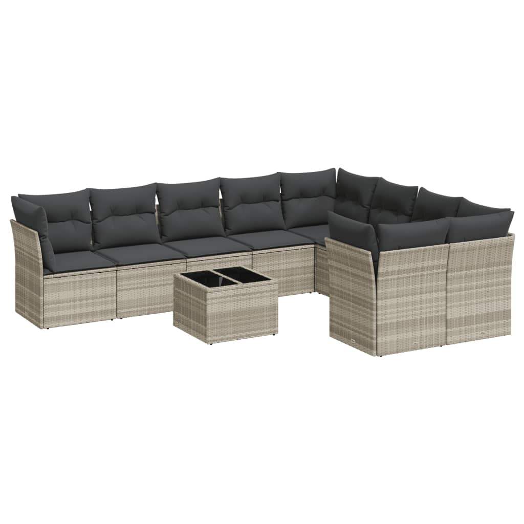 Set Divano Giardino 10 pz con Cuscini Grigio Chiaro Polyrattan - homemem39