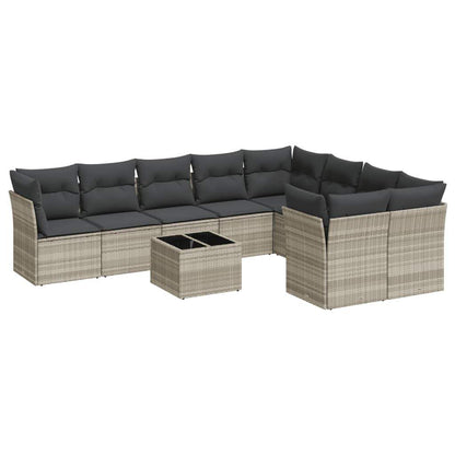 Set Divano Giardino 10 pz con Cuscini Grigio Chiaro Polyrattan - homemem39