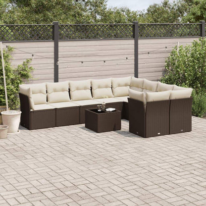 Set Divani da Giardino 10pz con Cuscini in Polyrattan Marrone - homemem39