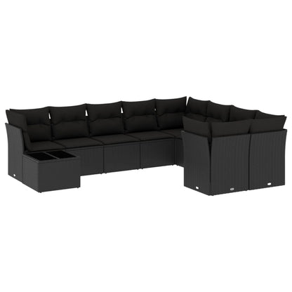 Set Divani da Giardino 10pz con Cuscini in Polyrattan Nero | homemem39