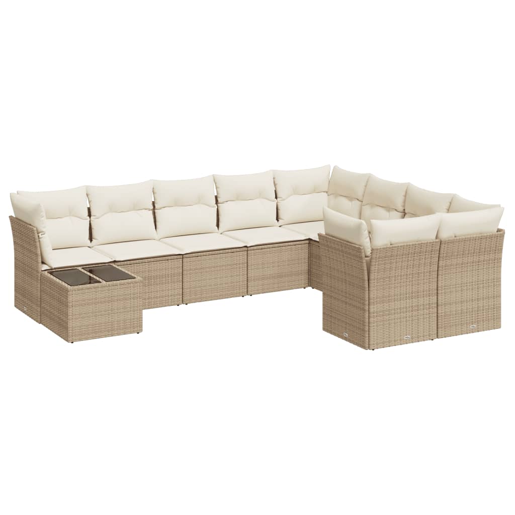 Set Divano da Giardino 10 pz con Cuscini Beige in Polyrattan | homemem39
