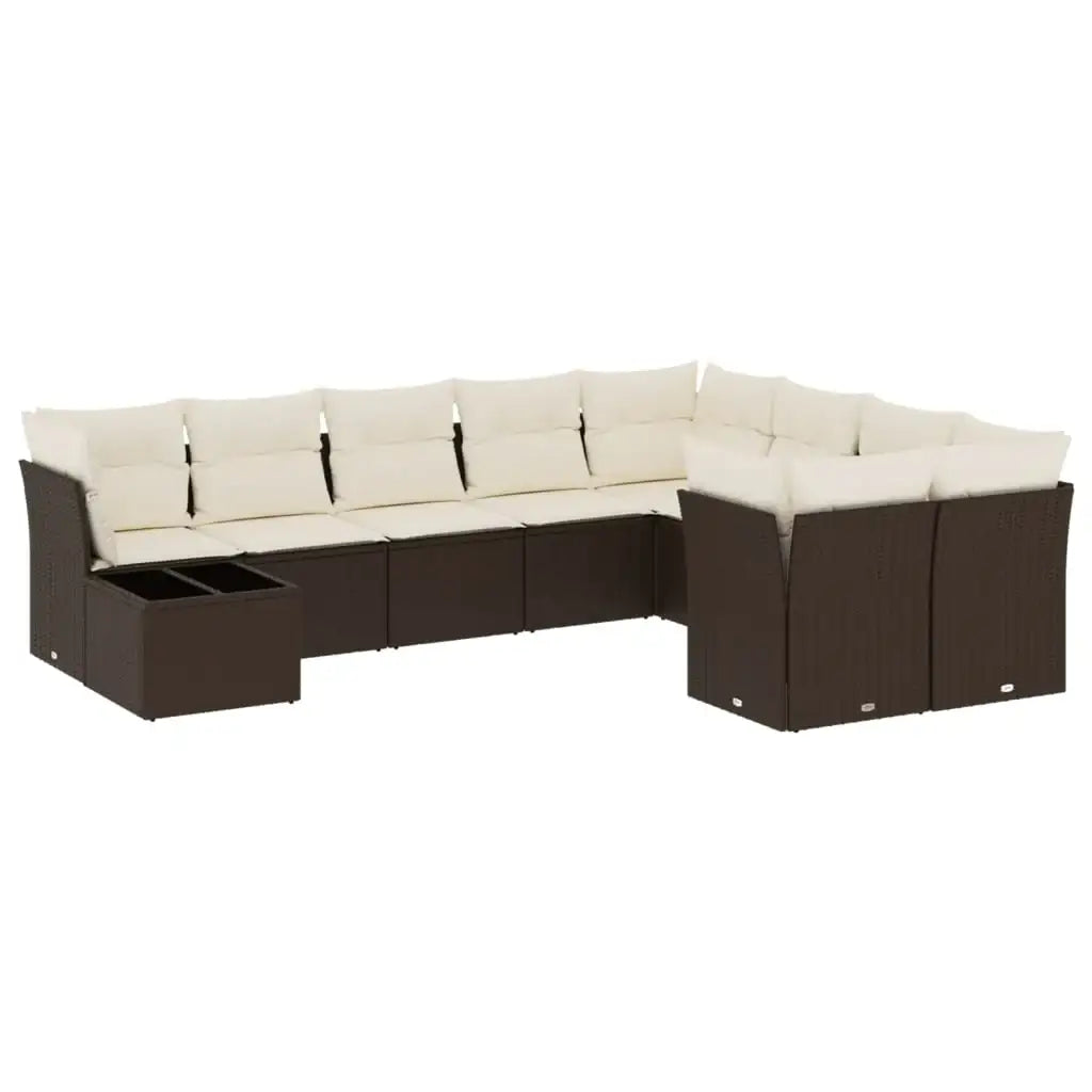 Set Divani da Giardino 10pz con Cuscini in Polyrattan Marrone - homemem39