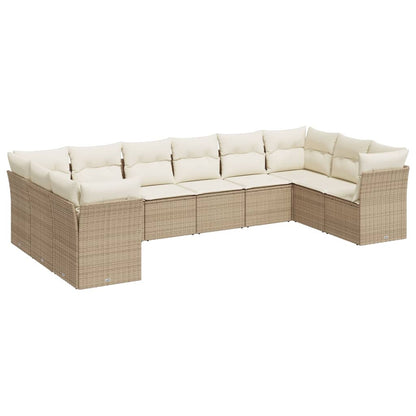 Set Divano da Giardino 10 pz con Cuscini Beige in Polyrattan | homemem39