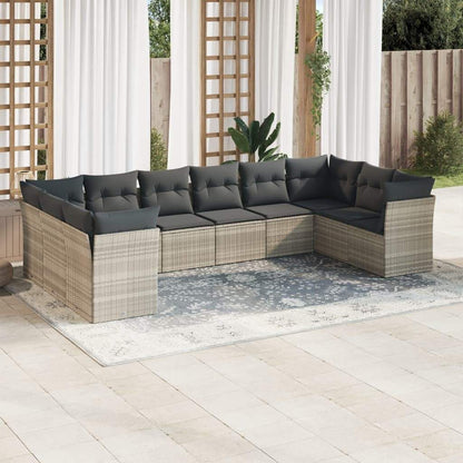 Set Divano Giardino 10 pz con Cuscini Grigio Chiaro Polyrattan - homemem39