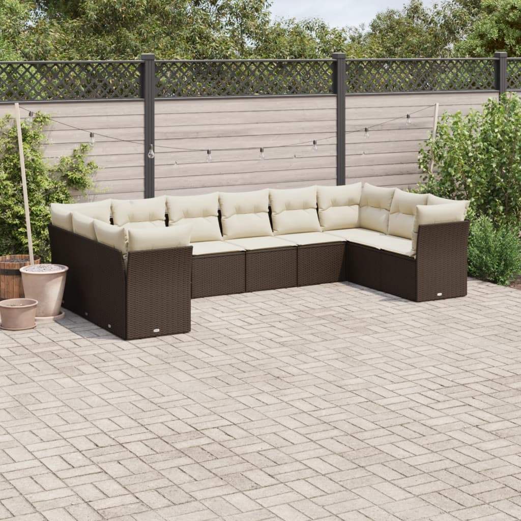 Set Divani da Giardino 10pz con Cuscini in Polyrattan Marrone - homemem39
