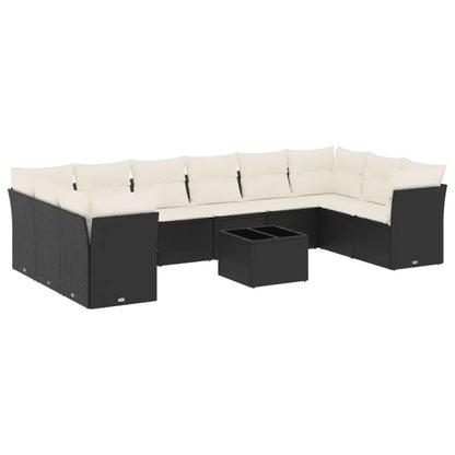 Set Divani da Giardino 11 pz con Cuscini in Polyrattan Nero - homemem39