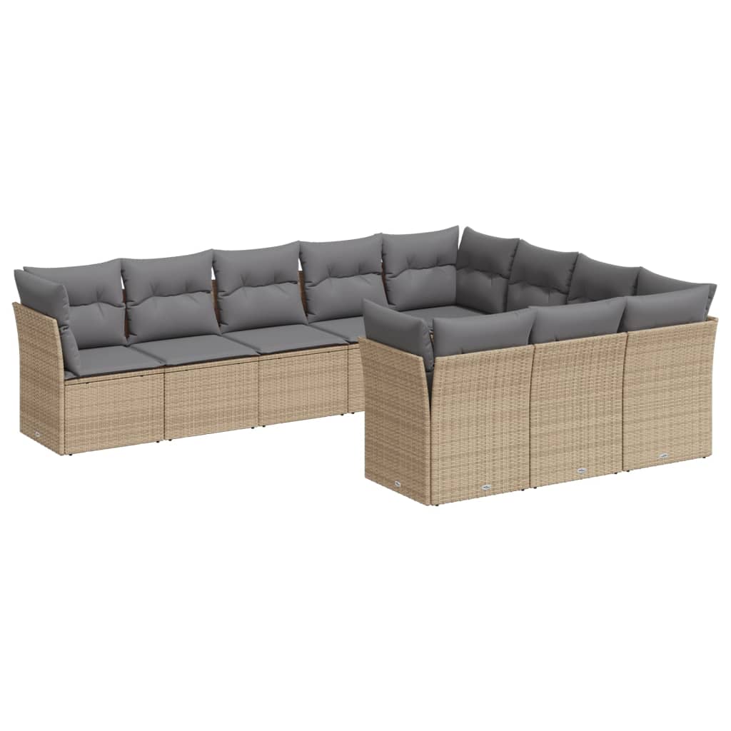Set Divano da Giardino 10 pz con Cuscini Beige in Polyrattan | homemem39