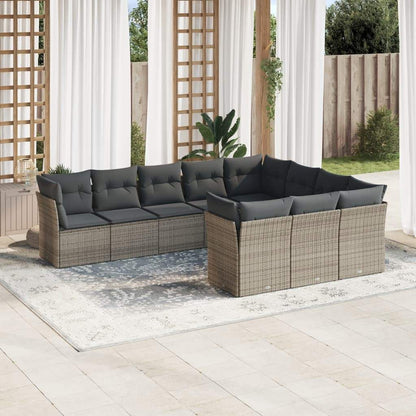 Set Divano da Giardino 10 pz con Cuscini Grigio in Polyrattan - homemem39