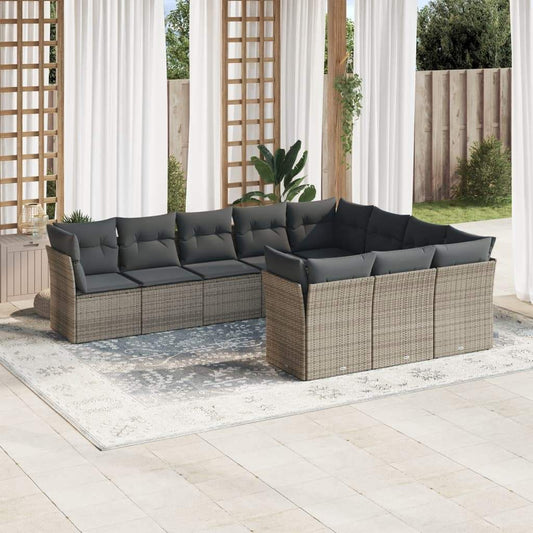 Set Divano da Giardino 10 pz con Cuscini Grigio in Polyrattan - homemem39