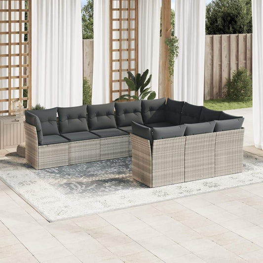 Set Divano Giardino 10 pz con Cuscini Grigio Chiaro Polyrattan - homemem39