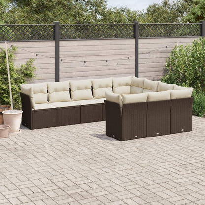 Set Divani da Giardino 10pz con Cuscini in Polyrattan Marrone - homemem39