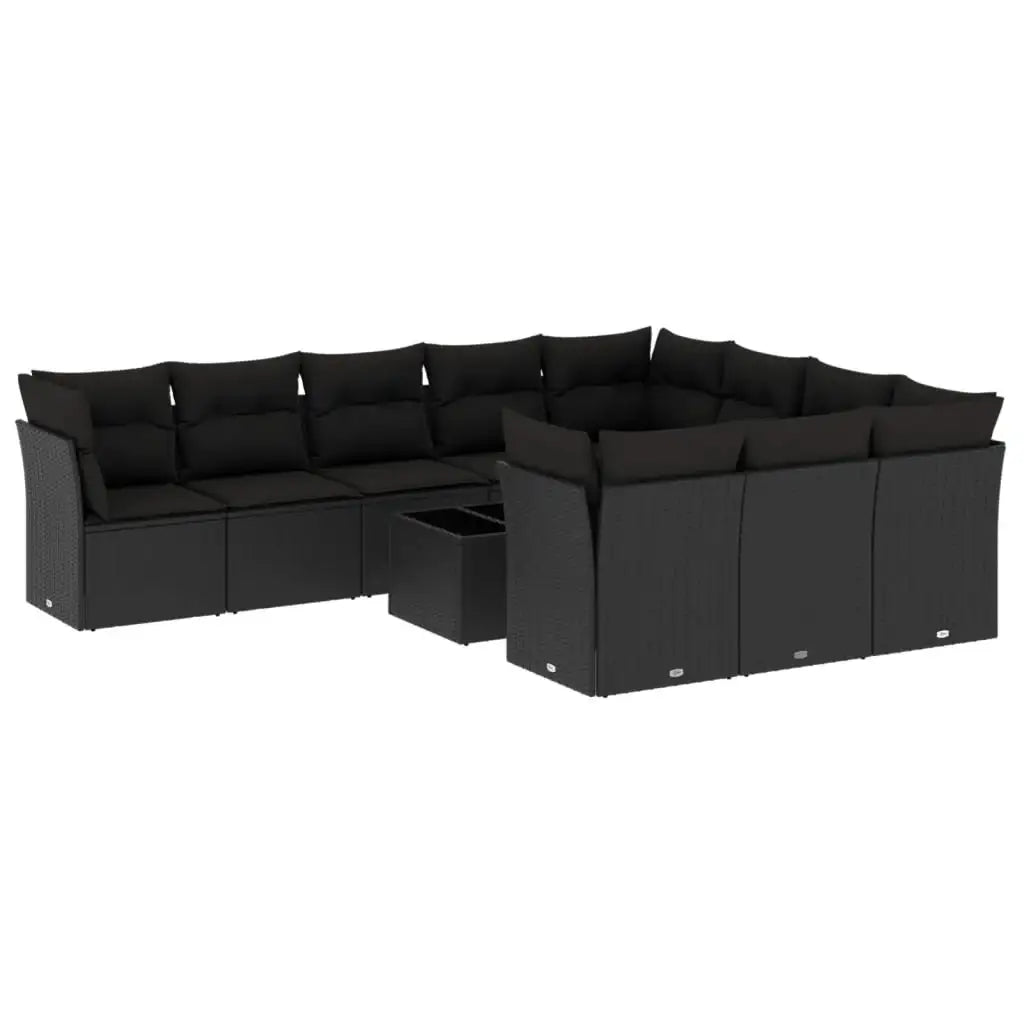 Set Divani da Giardino 11 pz con Cuscini in Polyrattan Nero - homemem39