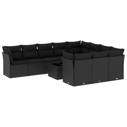 Set Divani da Giardino 11 pz con Cuscini in Polyrattan Nero - homemem39