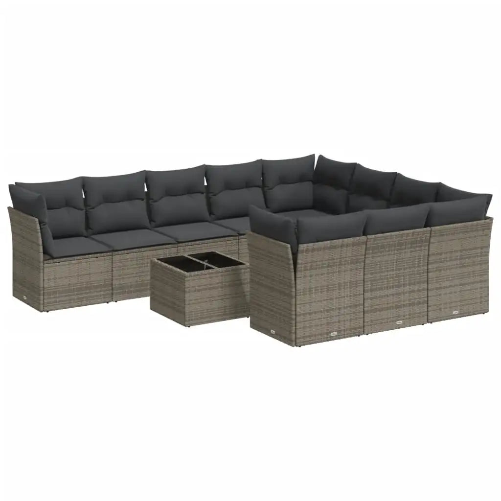Set Divani da Giardino 11 pz con Cuscini in Polyrattan Grigio - homemem39
