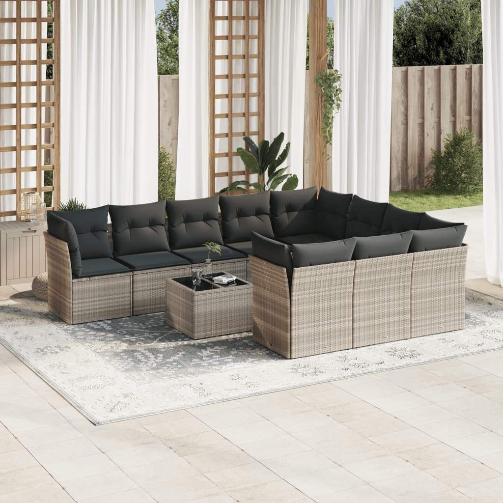 Set Divani da Giardino 11 pz con Cuscini in Polyrattan Grigio - homemem39