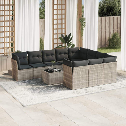 Set Divani da Giardino 11 pz con Cuscini in Polyrattan Grigio - homemem39