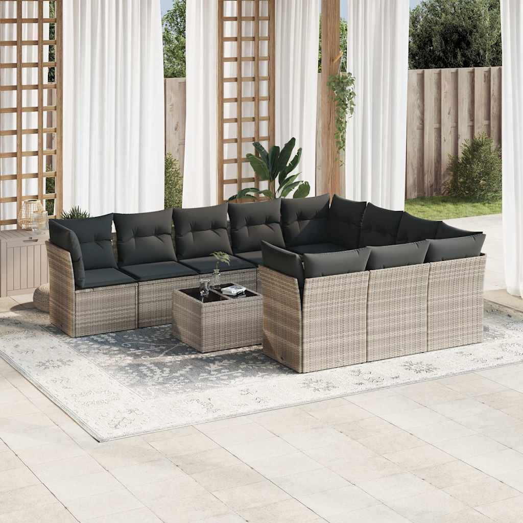 Set Divani da Giardino 11 pz con Cuscini in Polyrattan Grigio