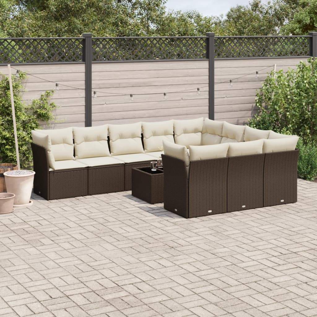 Set Divani da Giardino 11 pz con Cuscini Polyrattan Marrone - homemem39