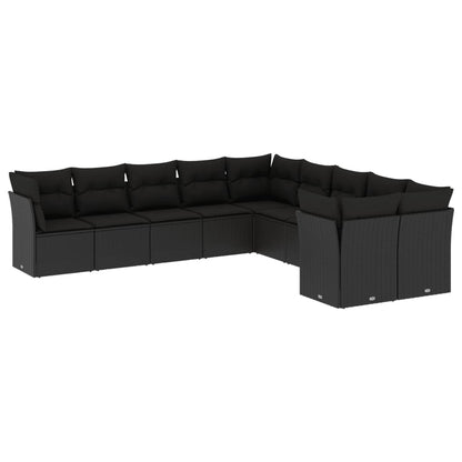 Set Divani da Giardino 10pz con Cuscini in Polyrattan Nero | homemem39