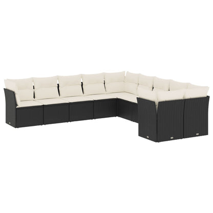 Set Divani da Giardino 10pz con Cuscini in Polyrattan Nero | homemem39