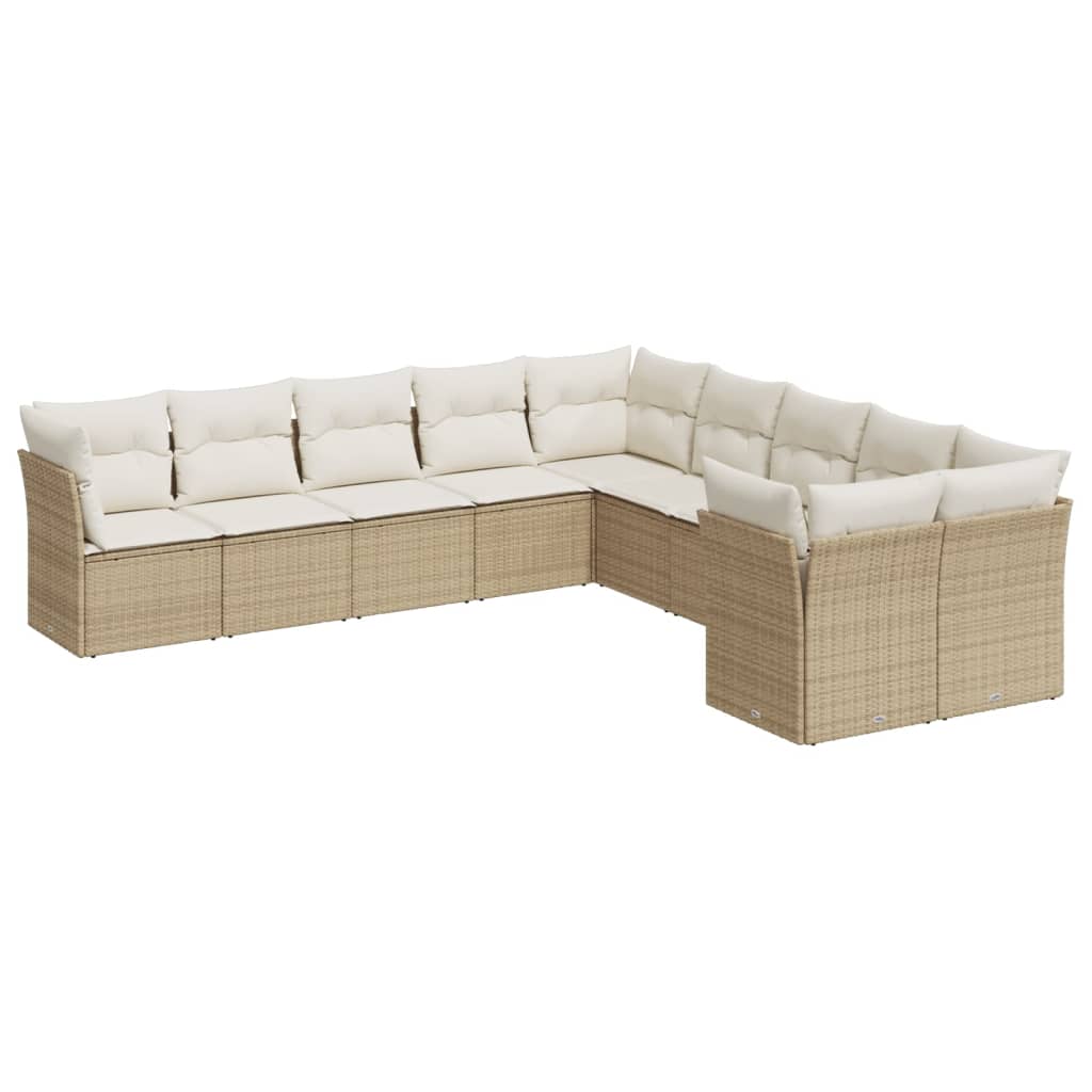 Set Divano da Giardino 10 pz con Cuscini Beige in Polyrattan | homemem39