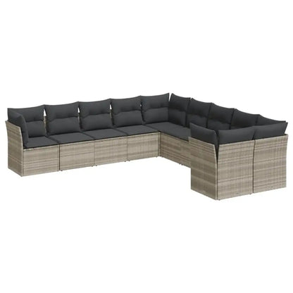 Set Divano Giardino 10 pz con Cuscini Grigio Chiaro Polyrattan - homemem39