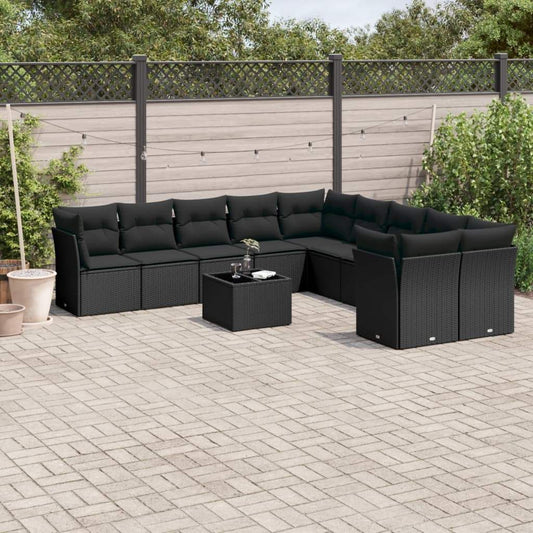 Set Divani da Giardino 11 pz con Cuscini in Polyrattan Nero - homemem39