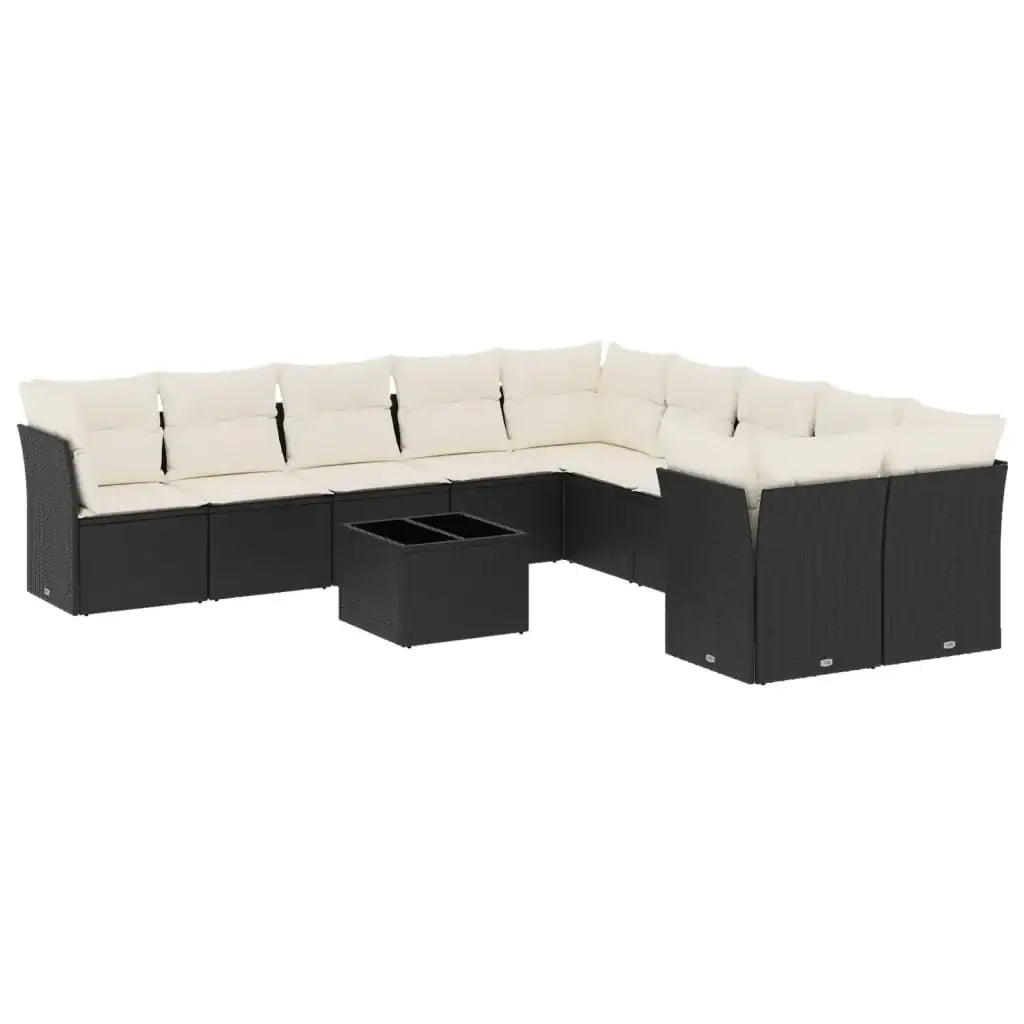 Set Divani da Giardino 11 pz con Cuscini in Polyrattan Nero - homemem39