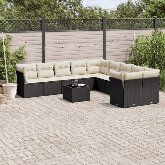 Set Divani da Giardino 11 pz con Cuscini in Polyrattan Nero - homemem39