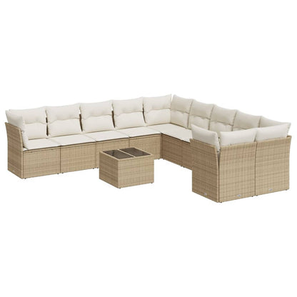 Set Divani da Giardino 11 pz con Cuscini Beige in Polyrattan | homemem39