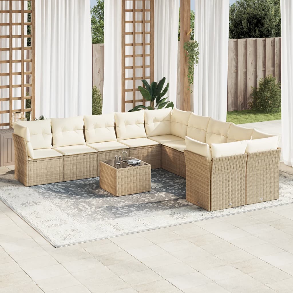 Set Divani da Giardino 11 pz con Cuscini Beige in Polyrattan | homemem39