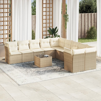 Set Divani da Giardino 11 pz con Cuscini Beige in Polyrattan | homemem39