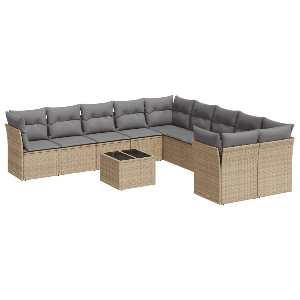 Set Divani da Giardino 11 pz con Cuscini Beige in Polyrattan - homemem39