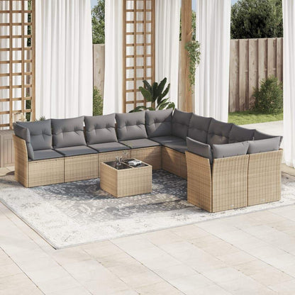 Set Divani da Giardino 11 pz con Cuscini Beige in Polyrattan - homemem39