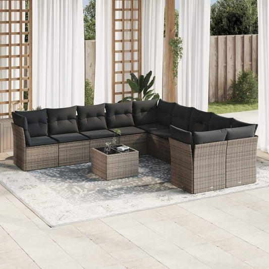 Set Divani da Giardino 11 pz con Cuscini in Polyrattan Grigio - homemem39