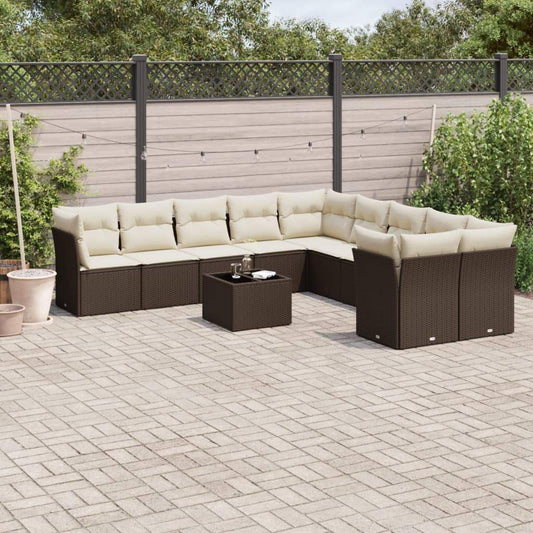 Set Divani da Giardino 11 pz con Cuscini Polyrattan Marrone - homemem39