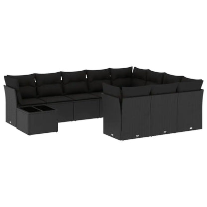 Set Divani da Giardino 11 pz con Cuscini in Polyrattan Nero - homemem39