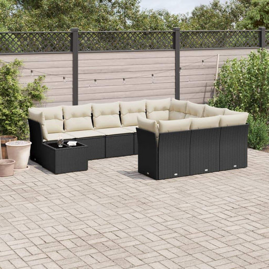 Set Divani da Giardino 11 pz con Cuscini in Polyrattan Nero - homemem39