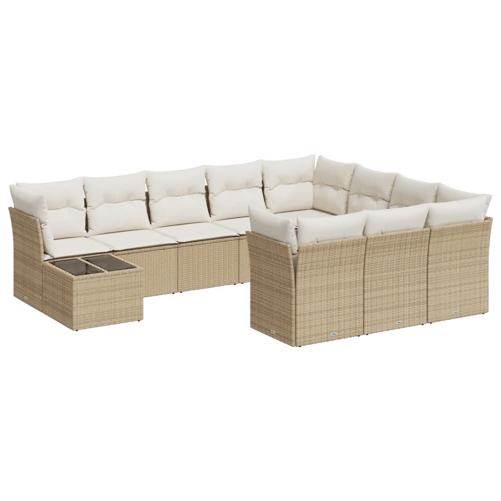 Set Divani da Giardino 11 pz con Cuscini Beige in Polyrattan | homemem39