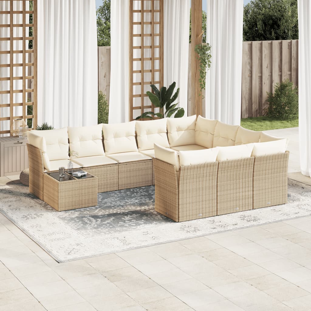 Set Divani da Giardino 11 pz con Cuscini Beige in Polyrattan | homemem39