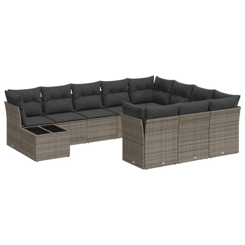 Set Divani da Giardino 11 pz con Cuscini in Polyrattan Grigio - homemem39