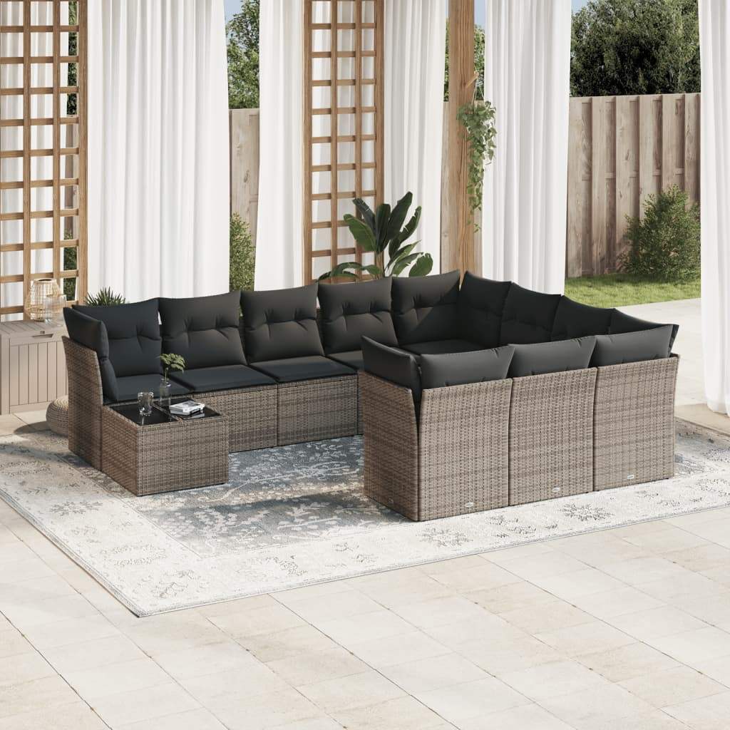 Set Divani da Giardino 11 pz con Cuscini in Polyrattan Grigio - homemem39