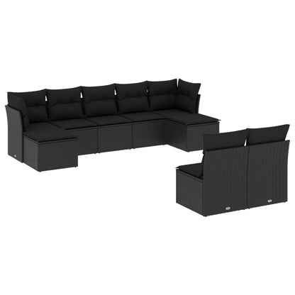 Set Divani da Giardino 9 pz con Cuscini Nero in Polyrattan | homemem39